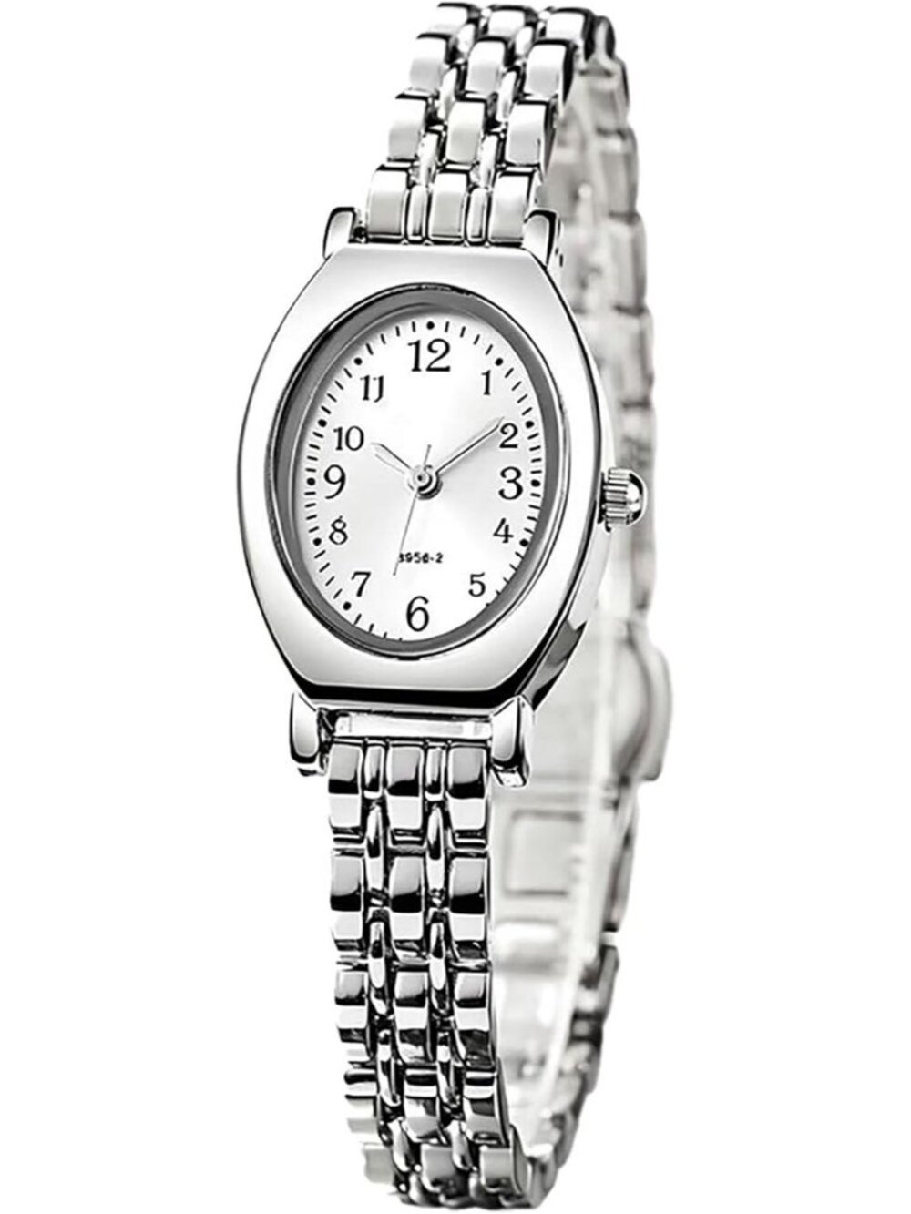 Women's Silver Vintage Oval Quartz Stainless Steel Bracelet Minimalist Watch